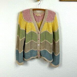 Loveshackfancy Deena Alpaca Wool Rainbow Pastel Zig Zag Cardigan